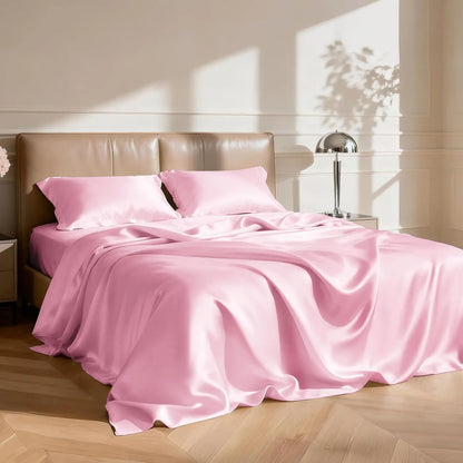Full Size Satin Sheet Set - 4 Piece Deep Pocket Bed Sheets, Silky Soft, Wrinkle Resistant, Envelope Closure, Pink