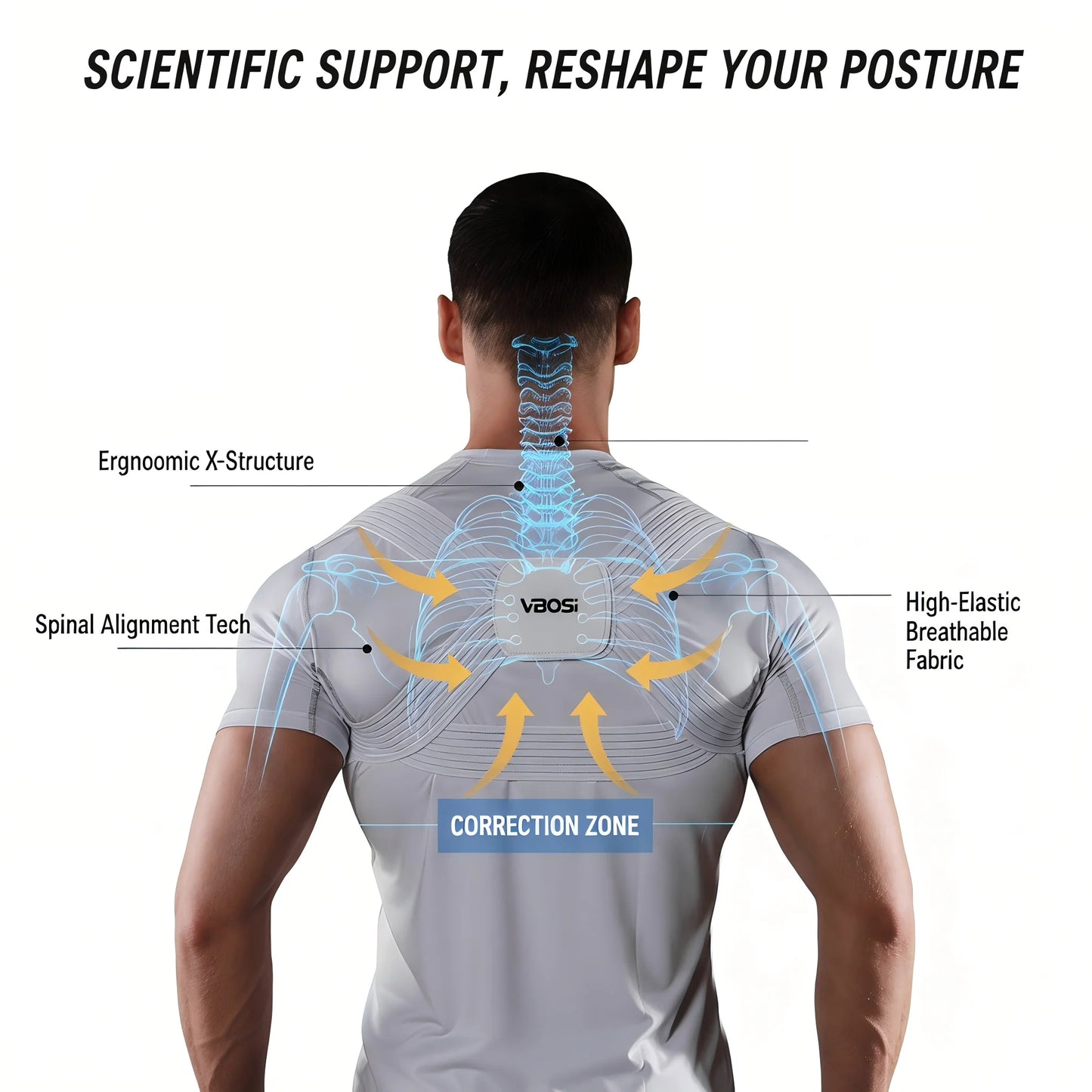 VBOSi Invisible Posture Corrector Adjustable Back Brace Breathable Shoulder Support Belt for Men Women Anti‑Hunchback Spine Pos