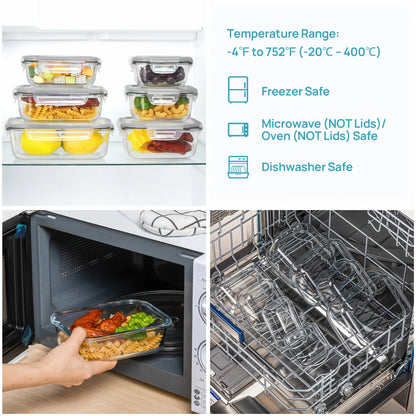 8-piece set of glass food storage containers, leak-proof sealed LIDS, BPA-free, non-toxic transparent borosilicate