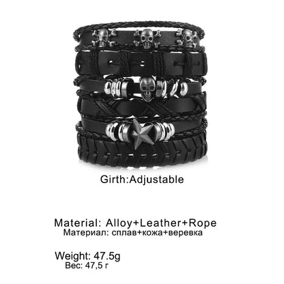 Fashion Bracelet Viking  Bracelet For Men Hand Bracelets Woven Skull Hand Jewelry Adjustable Leather Set viking man bracelet