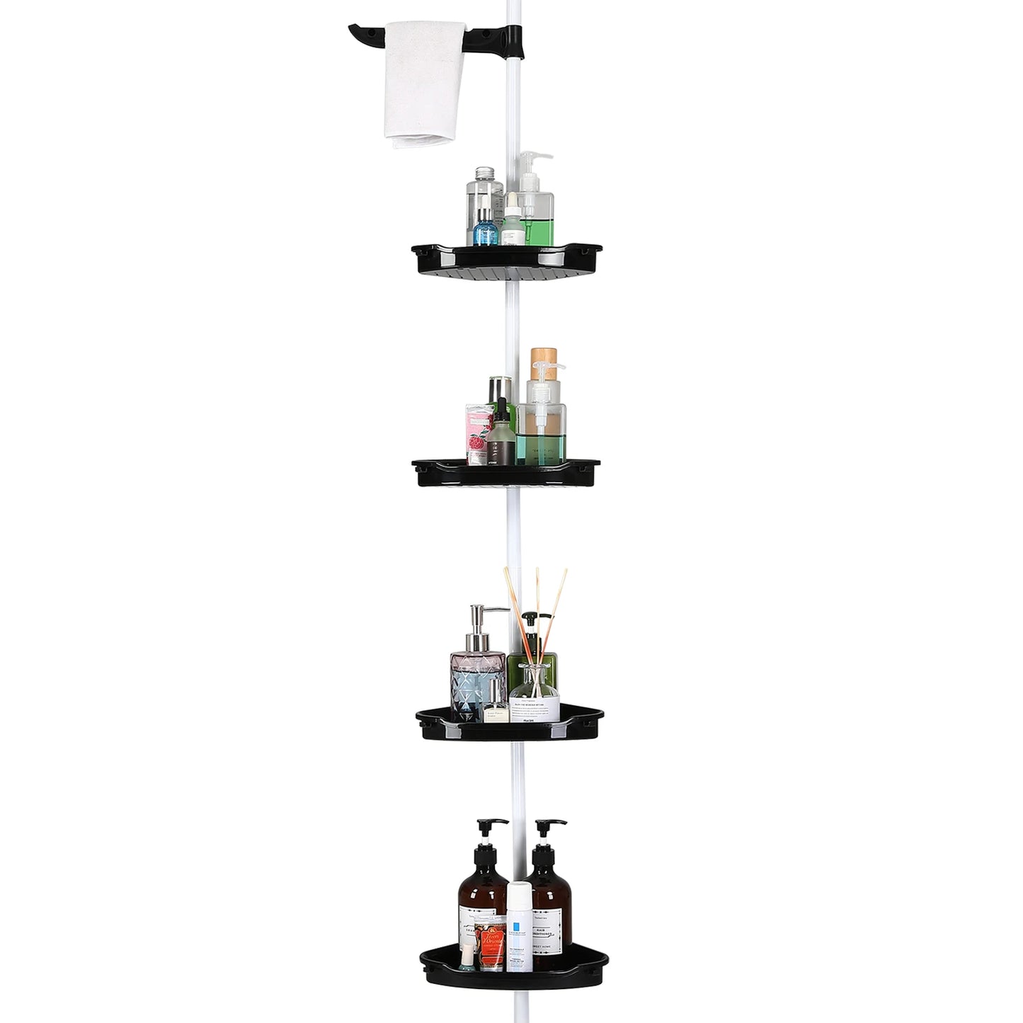 Corner Shower Caddy with Tension Pole 4-Tier Adjustable Shelves Bathroom Storage Organizer with Rubber Pad,101.6 - 122 Inch H