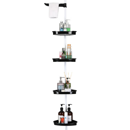 Corner Shower Caddy with Tension Pole 4-Tier Adjustable Shelves Bathroom Storage Organizer with Rubber Pad,101.6 - 122 Inch H