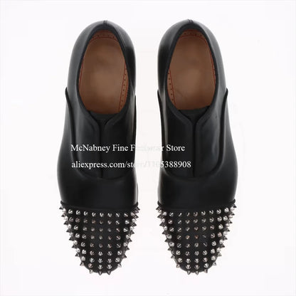 Spike Studs Leather Dress Shoes Lace up Black Alpha Male Gentleman Oxford Shoes Classic Formal Shoes Punk Rock Style Party Wear