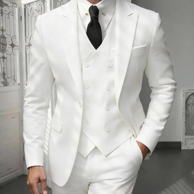 Men's Classic 3-Piece Suit Set - Slim Fit Notched Lapel Blazer with Vest & Pants, Versatile Formal Outfit for Business & Events