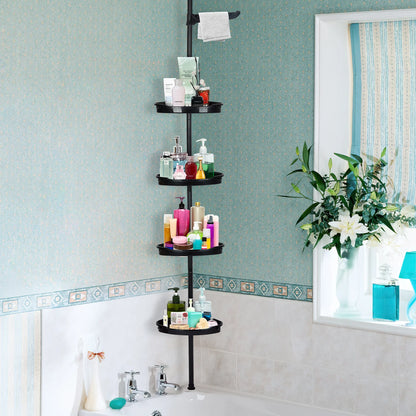 Corner Shower Caddy with Tension Pole 4-Tier Adjustable Shelves Bathroom Storage Organizer with Rubber Pad,101.6 - 122 Inch H