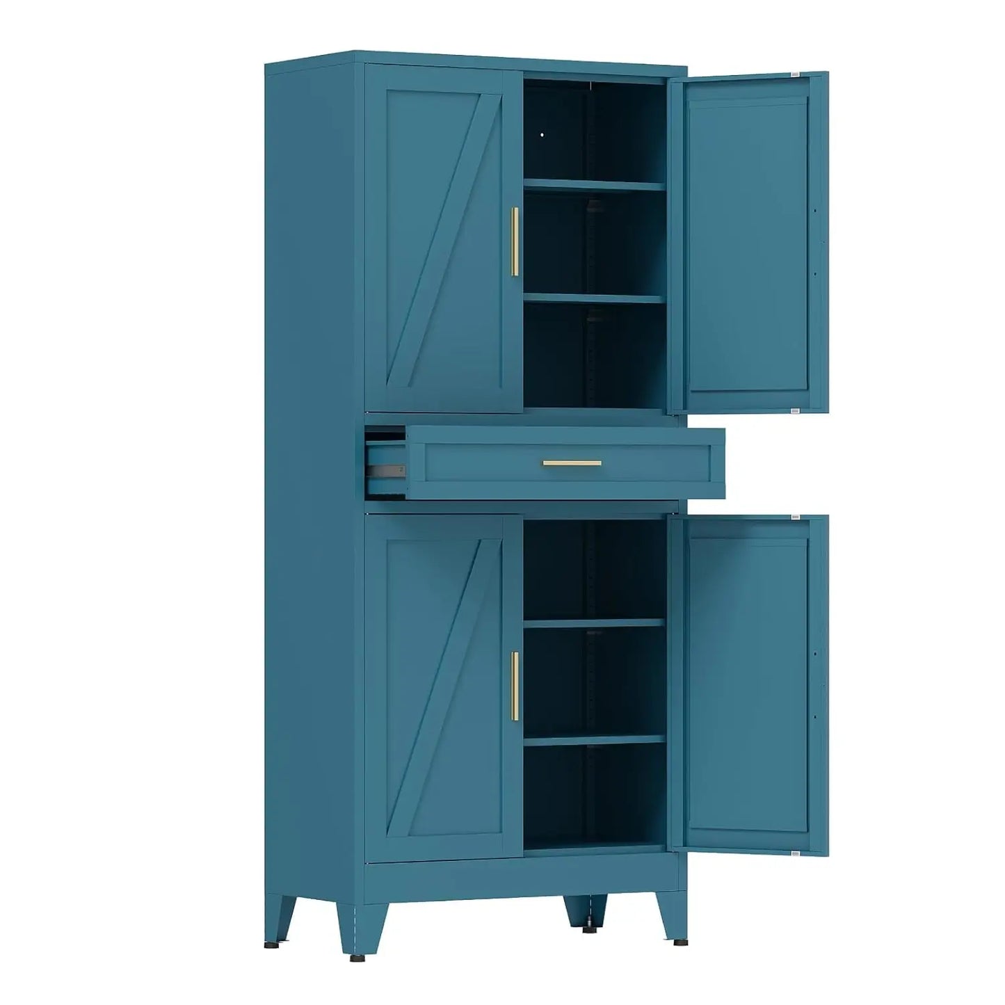 71'' Tall Metal Pantry Cabinet with Drawer, Kitchen Storage Cabinet with 4 Doors and Shelves, Freestanding, Customized