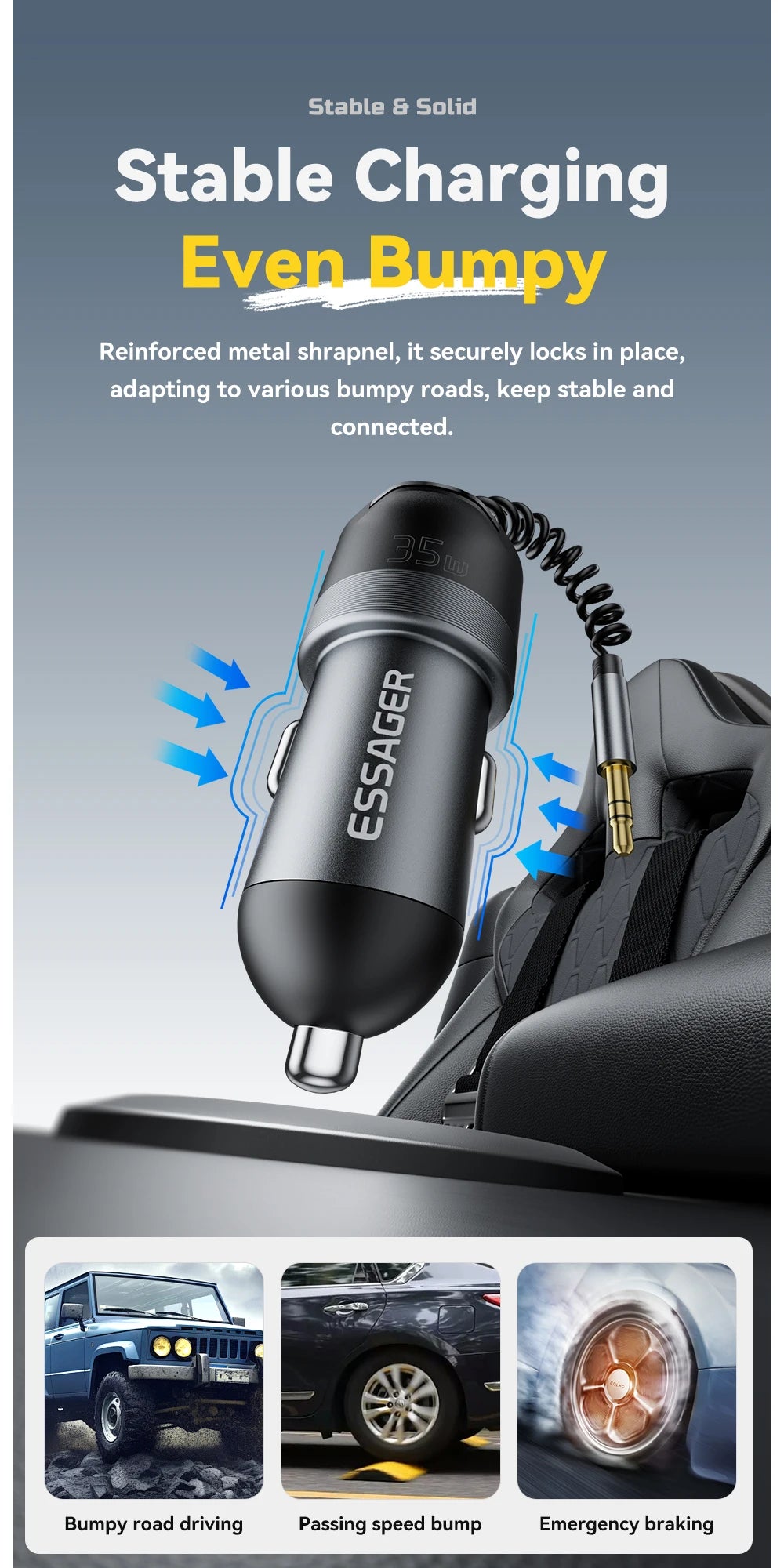 Essager Bluetooth 5.3 Car Charger 3.5mm Jack AUX Cable 35W Fast Charging for iPhone16 15 Huawei Samsung Bluetooth Car Chargers