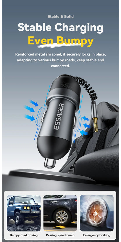 Essager Bluetooth 5.3 Car Charger 3.5mm Jack AUX Cable 35W Fast Charging for iPhone16 15 Huawei Samsung Bluetooth Car Chargers