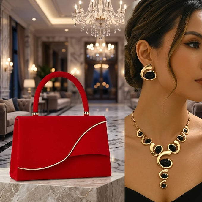 Y-Necklace, Earrings & Evening Bag Set — product image