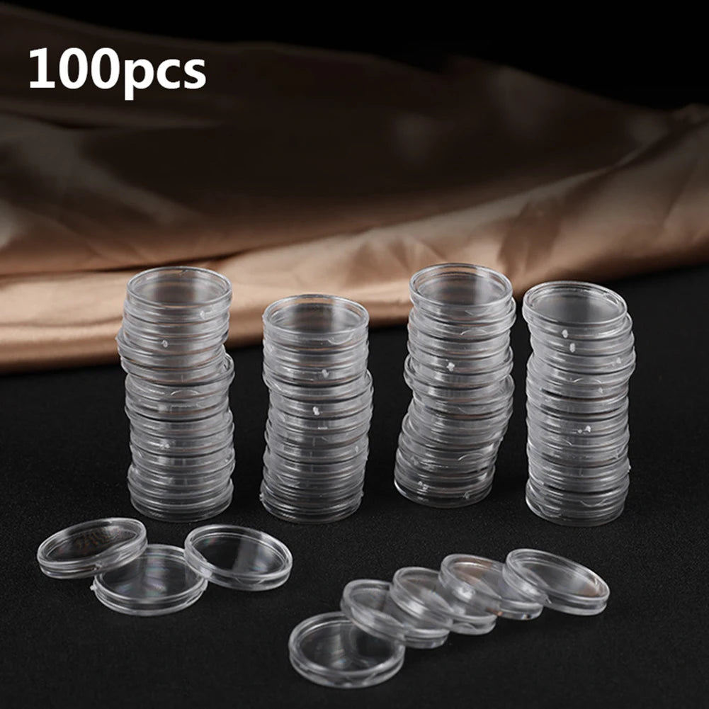 100Pcs 16-40mm Transparent Round Coin Storage Box Capsules Collection Coin Holder Containers Coin Capsule Case Supplies Gifts