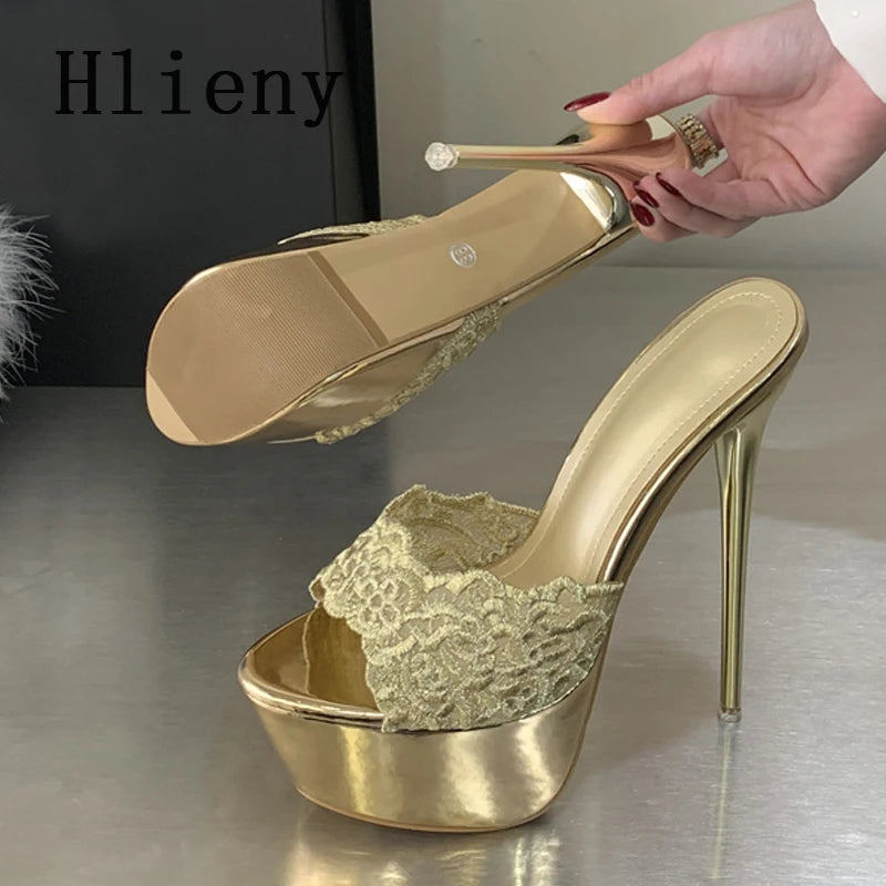 Hlieny Street Style Summer Open Toe Platform Women Slippers Fashion Thin High Heels Sandals Ladies Banquet Nightclub Party Shoes