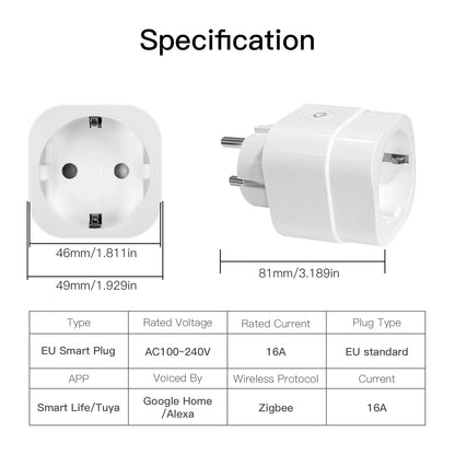 Moes ZigBee Tuya Socket Power Plug 16A Smart APP Wireless Socket Outlet Functional Energy Monitor Timer Alexa Google EU