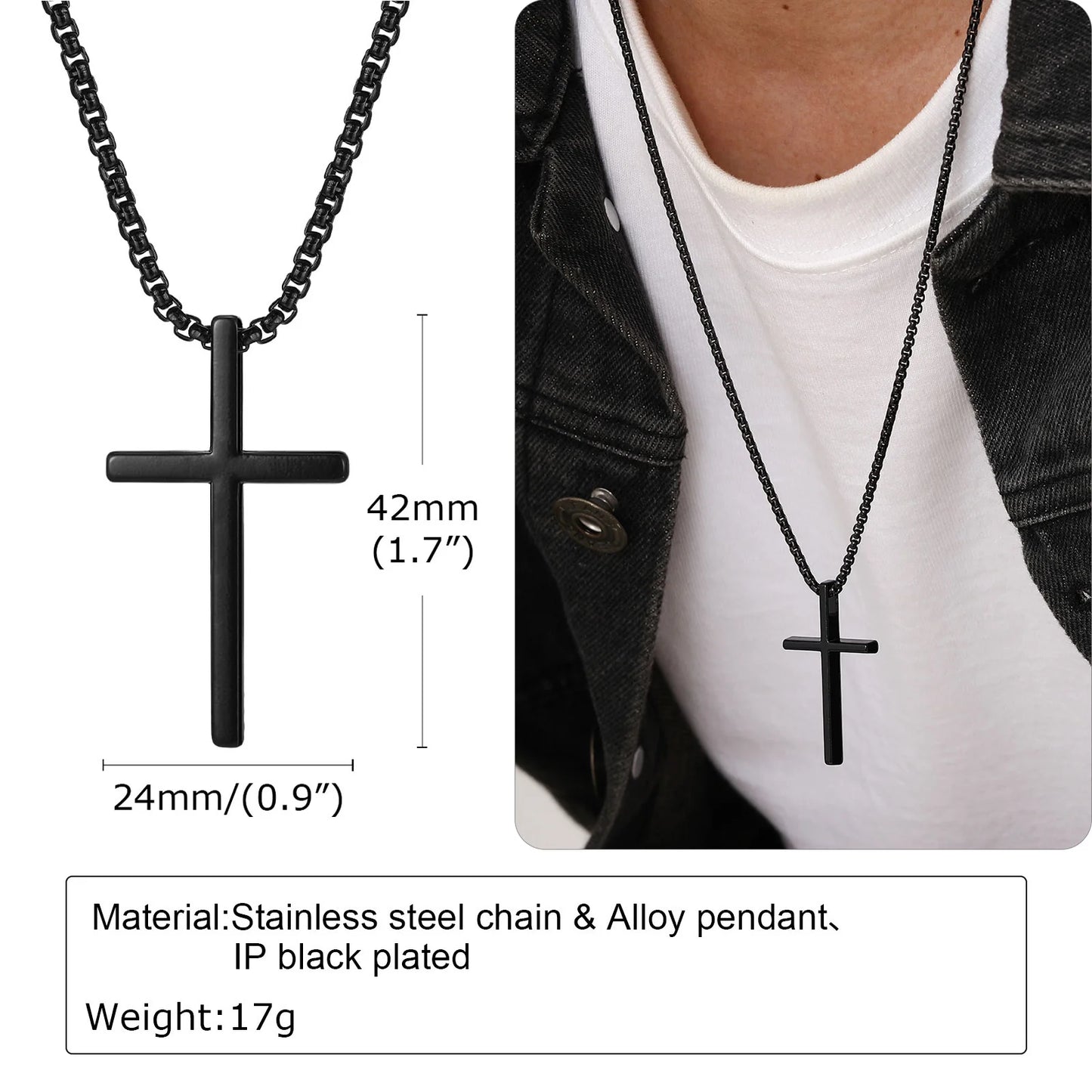 Vnox Cross Necklace for Men Women, Silver Color Plain Alloy Metal Cross Pendant Collar with Stainless Steel Box Chain