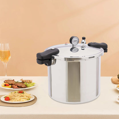 22L Aluminium Alloy Pressure Canner 90Kpa Thickened Explosion-proof Pressure Cooker Pot with Pressure Gauge and Safety Valve