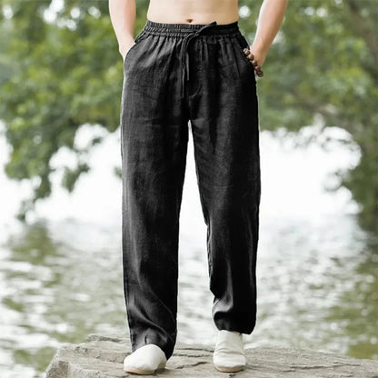 2025 New Men Spring Summer Quality Trousers Mens Cotton Hemp Breathable Comfortable Casual Home Straight Pants Linen Men's Pants
