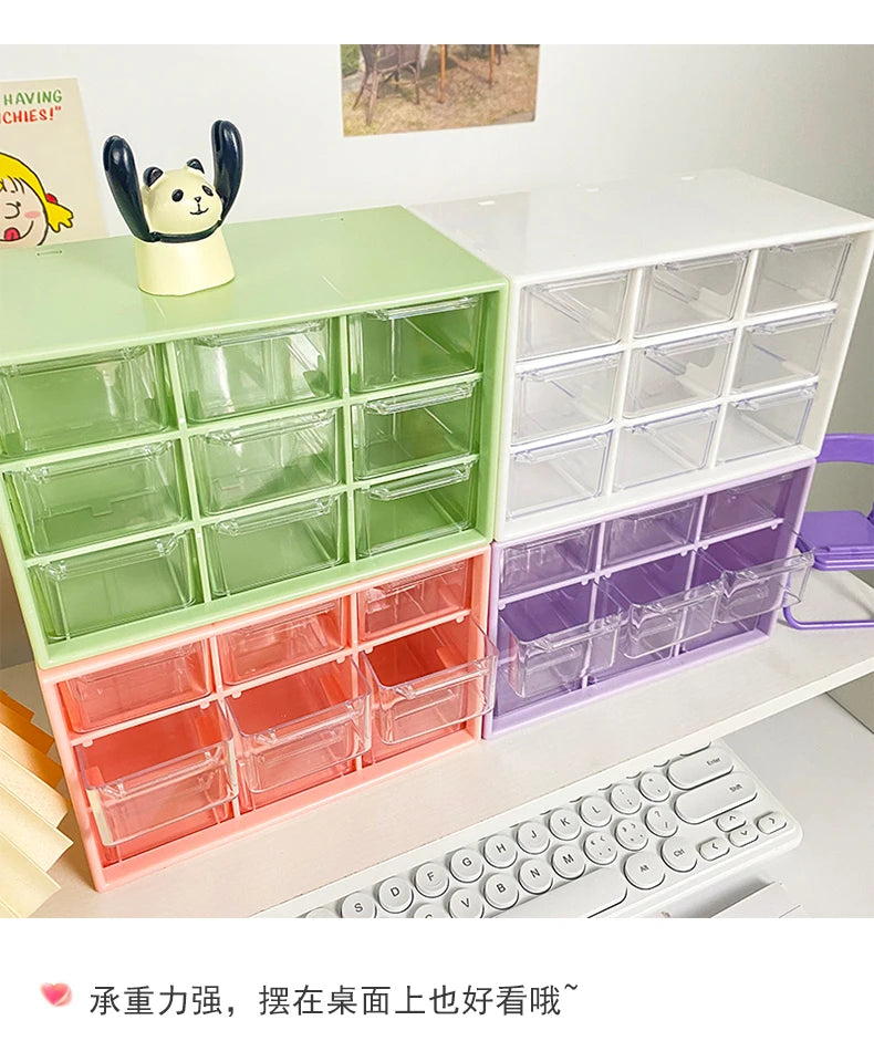 Desktop 9 Grid Storage Boxes Organizer Transparent Small Drawer Partitioned Student Desk Wall-mounted Sundries Storage Box Cute