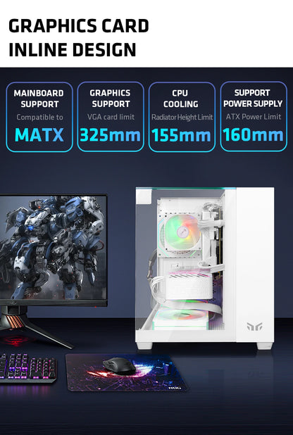 Yeah Magic CUBE MATX PC Case 270° Panoramic View Ultra-Clear Triple-Glass Showcase Design Supports up to 5 Fans オフィス＆ゲーミング PCケース