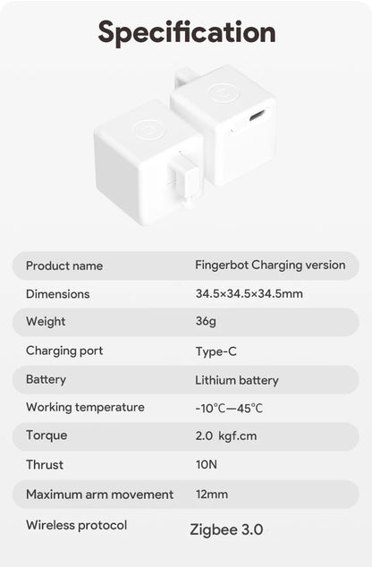 Tuya Zigbee Bluetooth Smart Touch Fingerbot Plus USB Rechargeable Switch Button Pusher Arm Fingerbot Via Alice Alexa Google Home