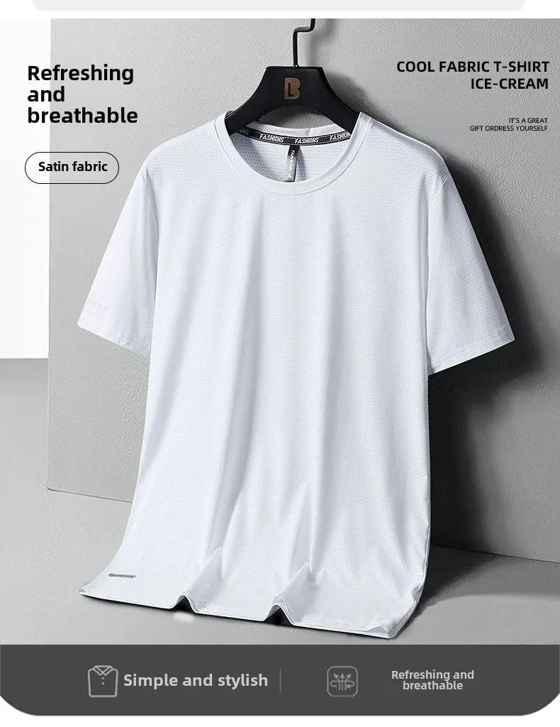 High-Quality Ice Silk T-Shirts Men Plus Size 8XL Male Tshirt Fat Man Tee Shirt Breathable Wearing Tee Tops Running Fast Shipping