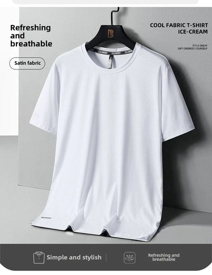 High-Quality Ice Silk T-Shirts Men Plus Size 8XL Male Tshirt Fat Man Tee Shirt Breathable Wearing Tee Tops Running Fast Shipping