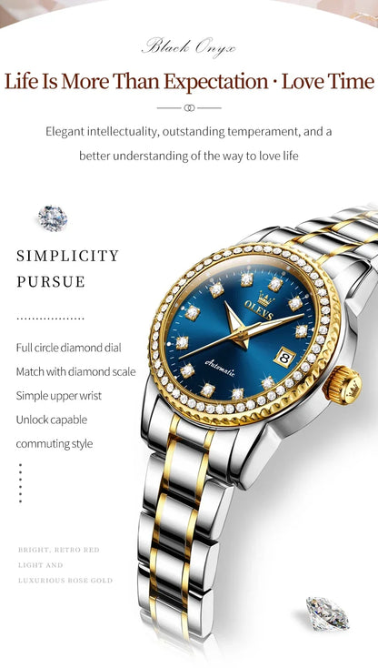 OLEVS 7003 Women Automatic Watch Waterproof Luminous Calendar Mechanical Ladies Wristwatch Steel Strap Luxury Watch Women