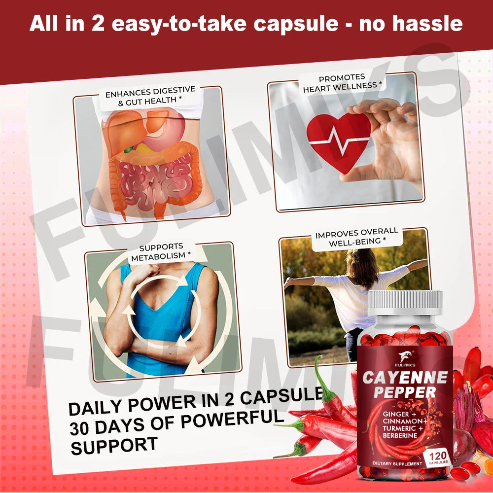 Cayenne Pepper Capsules, Supports Cardiovascular Health, Improves Digestion & Blood Circulation, Capsaicin Supplement Softgels