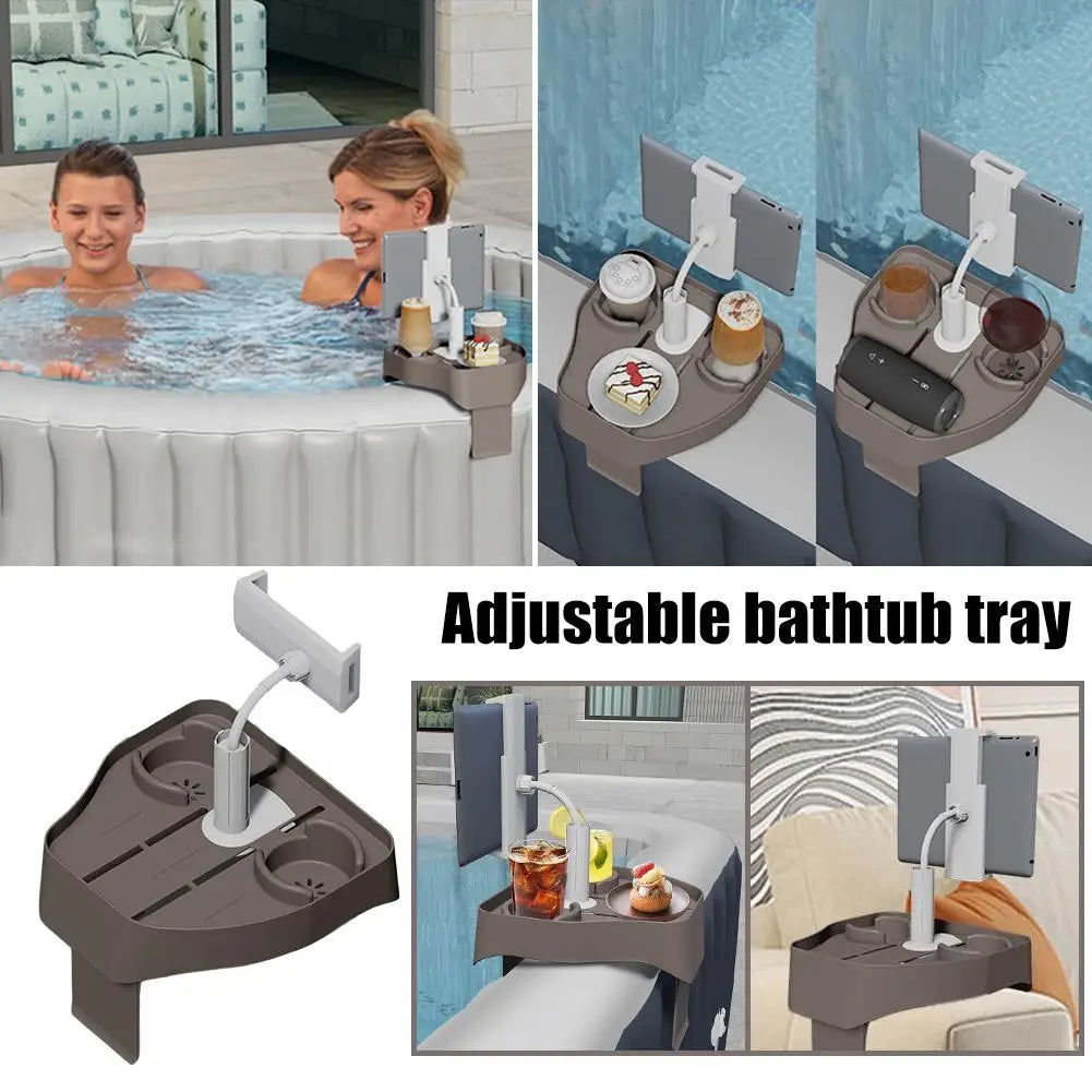 Adjustable Hot Tub Tray Table With Cup Holder Phone Stand For Outdoor Inflatable Pools Spas Pool Beverage Shelving V4i5