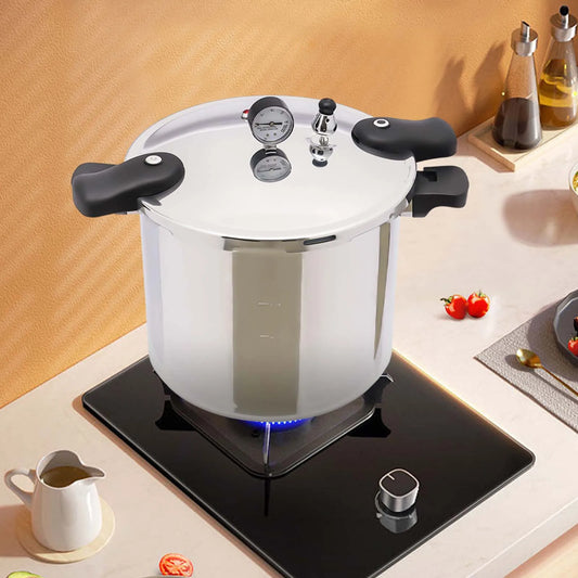 22L Aluminium Alloy Pressure Canner 90Kpa Thickened Explosion-proof Pressure Cooker Pot with Pressure Gauge and Safety Valve