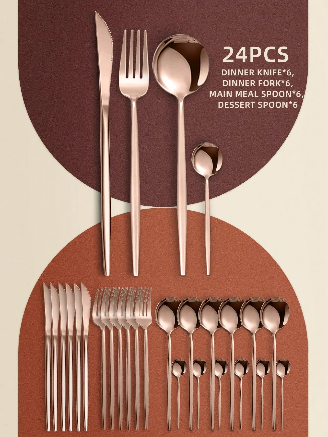 24pcs Stainless Steel Hotel Western Cutlery Set, Includes Knives, Forks, Spoons, And Tea Spoons,Kitchen,Christmas Gift