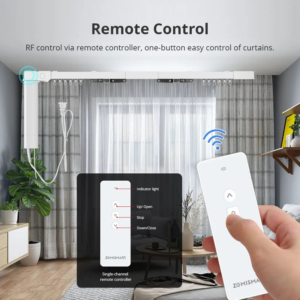 Zemismart Matter Over WiFi Smart Motorized Track Electric Slide Curtain Support HomeKit SmartThing Alexa Google Home APP Control
