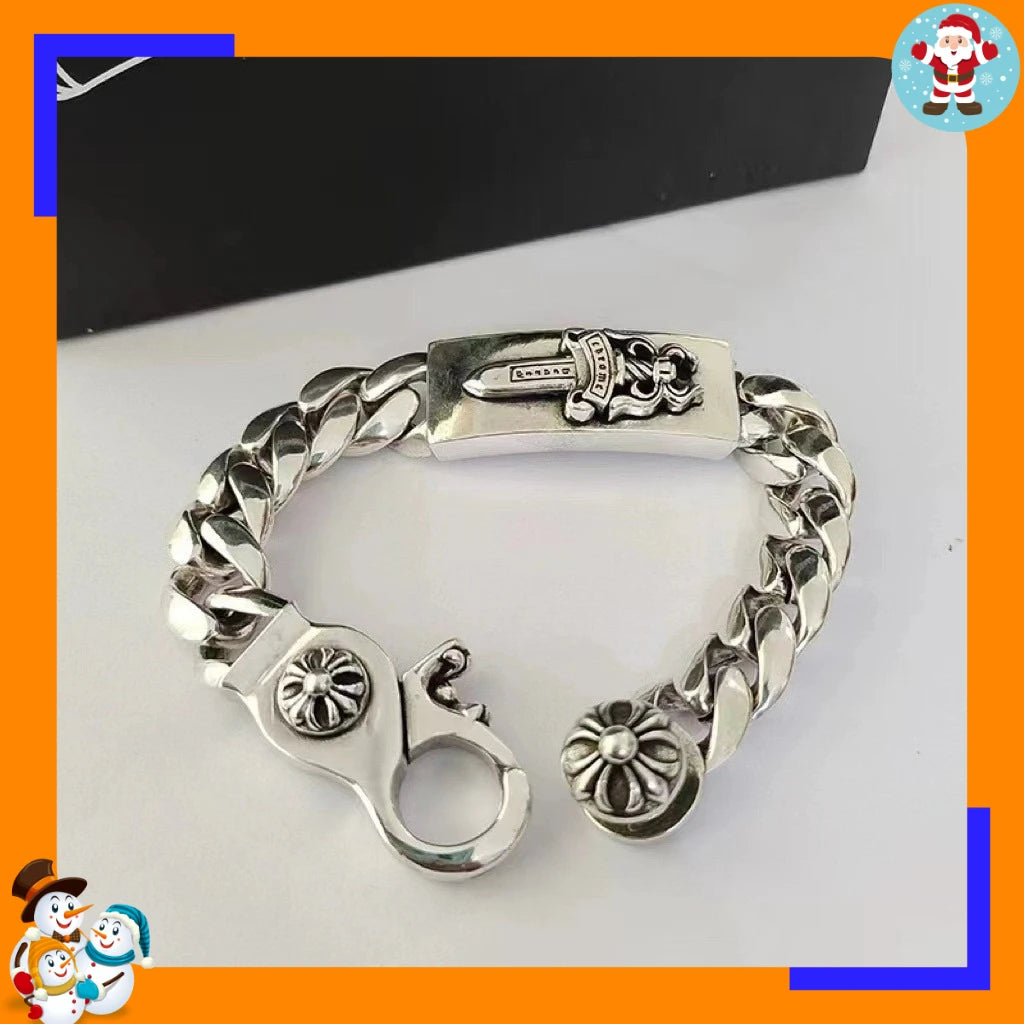 Bracelet Punk Cross Full Flower Domineering Old Sword Hip Hop Rock Fashion Thick Bracelet Men's