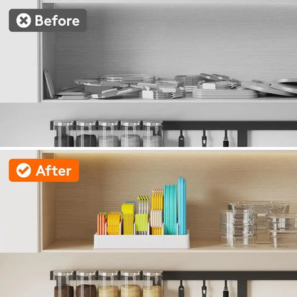 Kitchen Cabinet Organizer with 6 Adjustable Dividers & 7 Sections for Pantry Storage, Large, 13 x 10