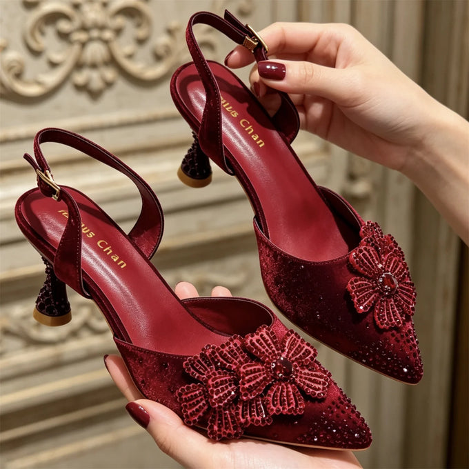 Women's Rhinestone Satin Slingback Heels — product image