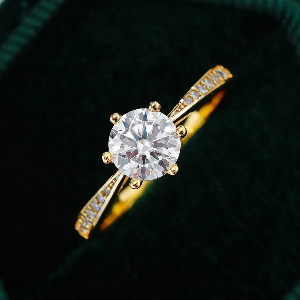 Luxury 100% Real 18k Gold Ring Women's Six-claw Diamond Ring 6.5mm Round 1ct 1 karat Moissanite Wedding Ring