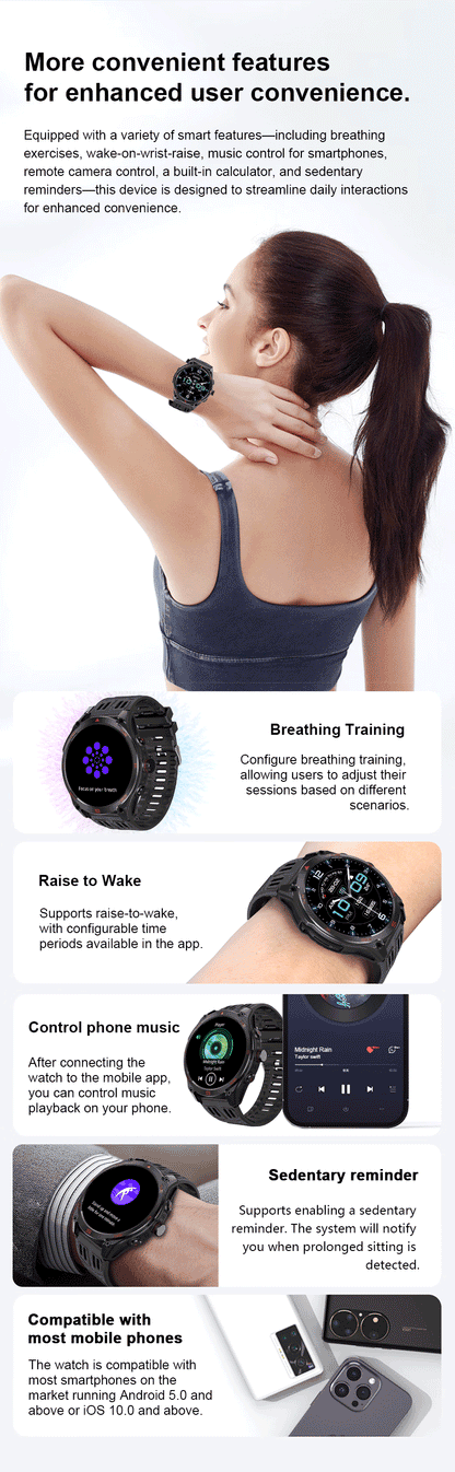 2026 Hot Sales Outdoor Durable GPS Sports Smart Watch Built-in GPS 1000mAh Battery 10ATM Waterproof 1.75" AOD Men Military Watch