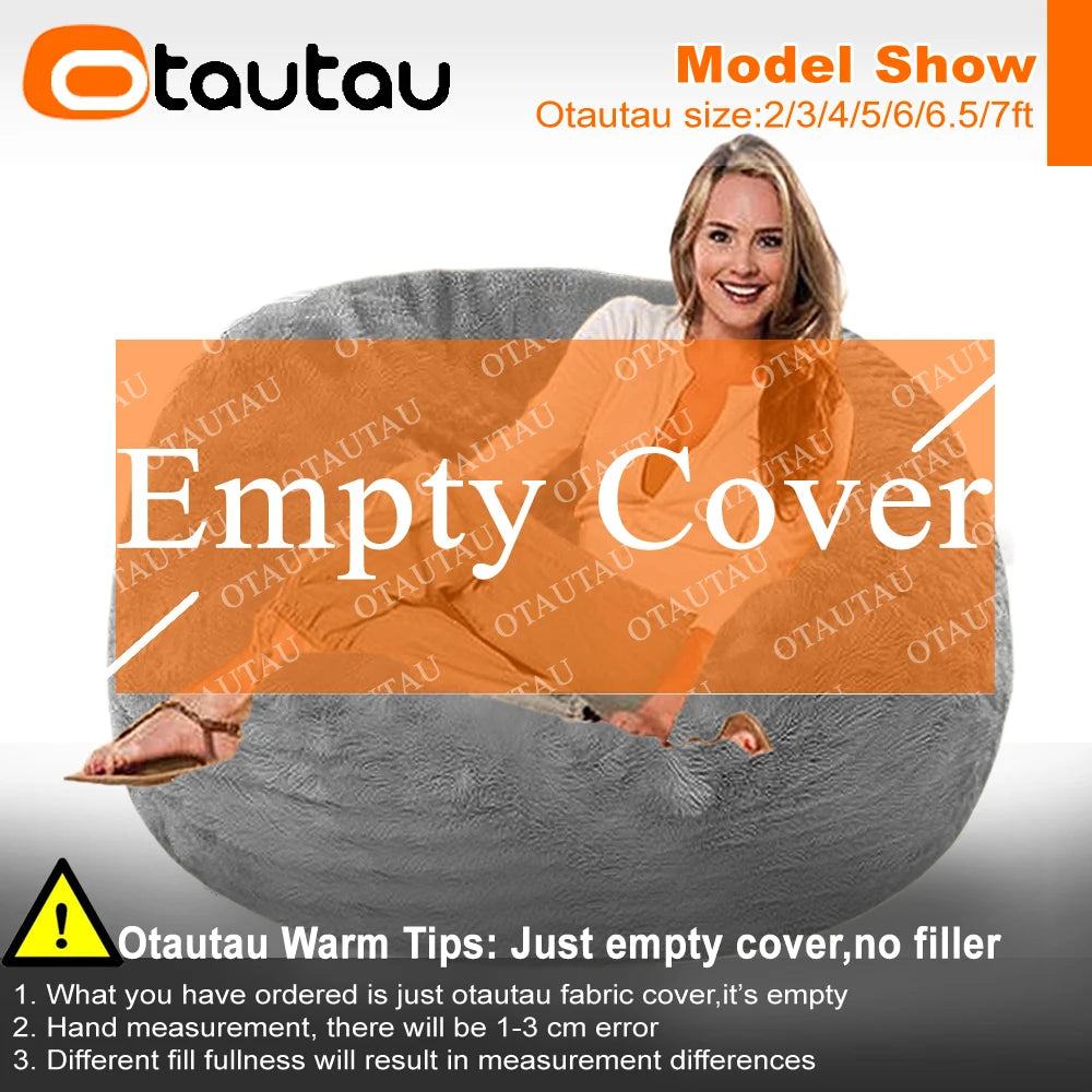 OTAUTAU Adults  Children Fluffy Faux Fur Bean Bag Pouf Cover without Filler Beanbag Puff Salon Ottoman Corner Seat Sac DD003