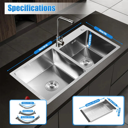 Stainless Steel Double Sink Wash Dishes With Drainer Deep Hidden Sink Bathroom Kitchen Accessories Household Items