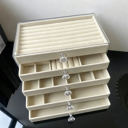 5 Layers Desktop Jewelry Drawer Large Capacity Earrings Ring Necklace Storage Organizer Display Stand