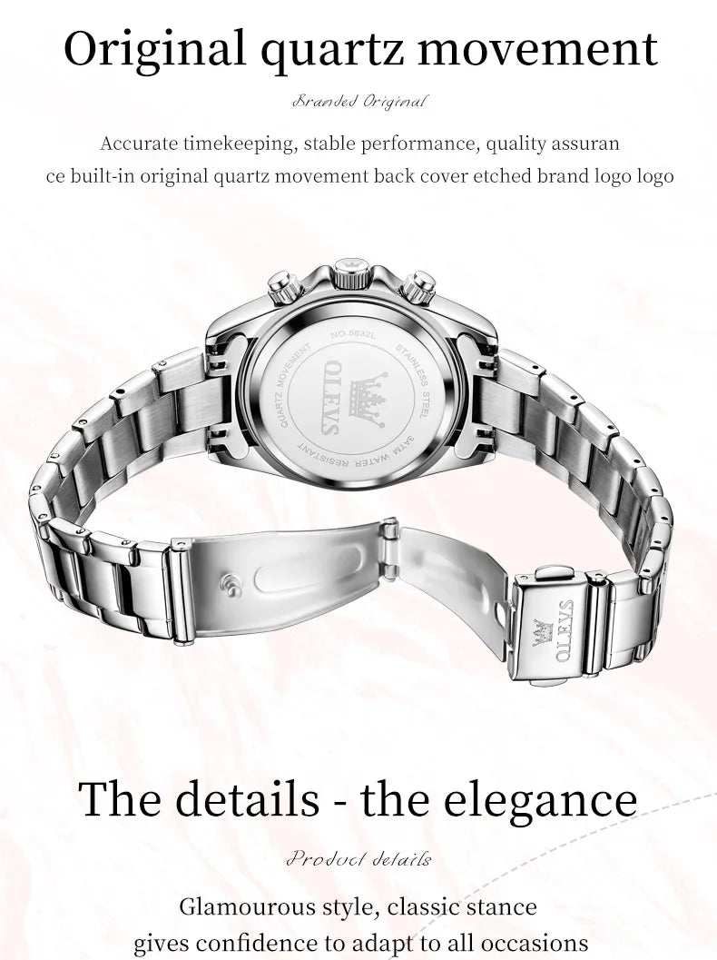 OLEVS 5632 Women's Elegant Luxury Quartz Watch Zircon Scale Waterproof Luminous Hands Date Function And Automatic Date Feature