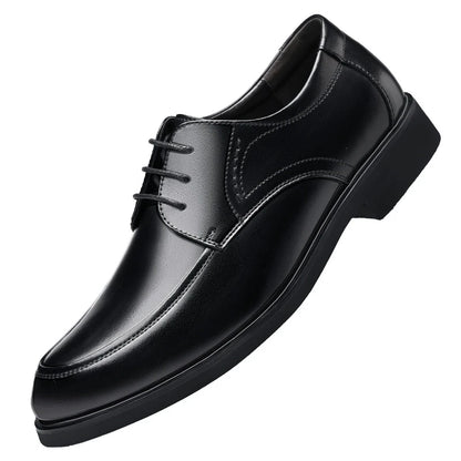Mens Black Genuine Leather Lace Up Chunky Platform Oxfords Formal Business Office Groom Wedding Daily Wear Shoes Fashion Simple