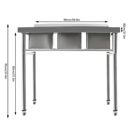 Stainless Steel 3-Compartment Sink for Catering Prep Table, Kitchen Washing Sink