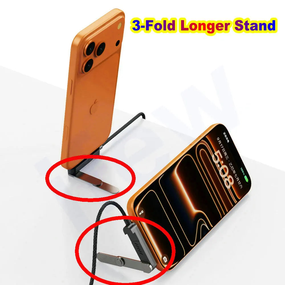 Foldable Charge Cable Usb C Charging Mobile Cable C Flat Charger for iPhone Kickcable Phone Kick Stand Ultra Fast Type C Wire 2M