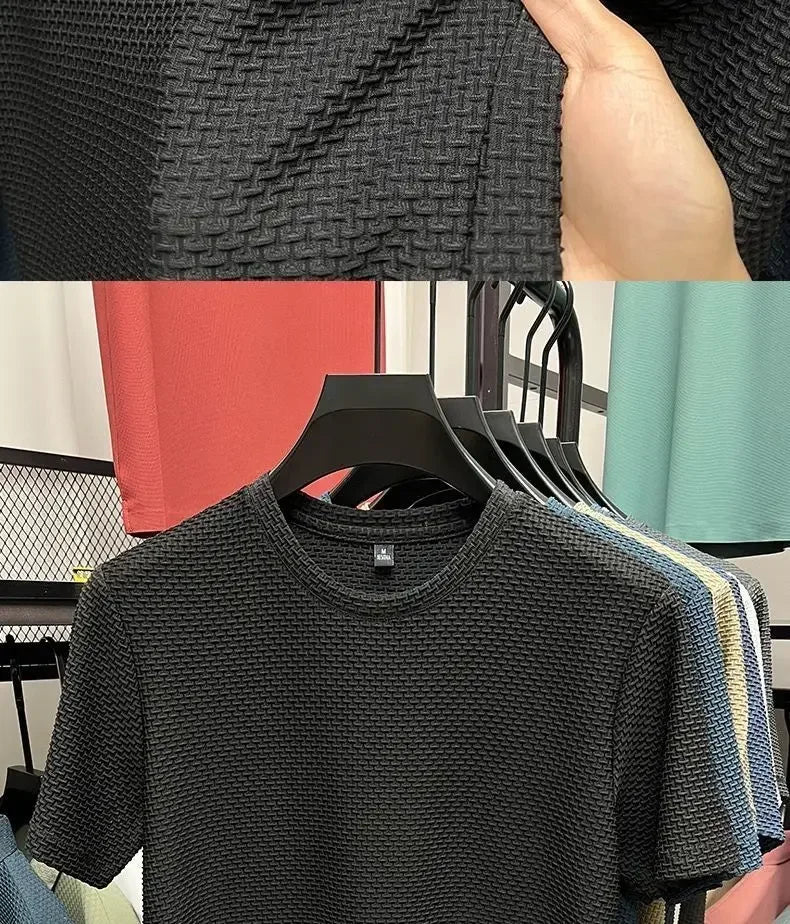 Ice Silk Mesh T-shirt Men's Short Sleeve Round Neck Tshirt Man Summer Half Sleeve Men Thin Solid Color Sports Tees Tops