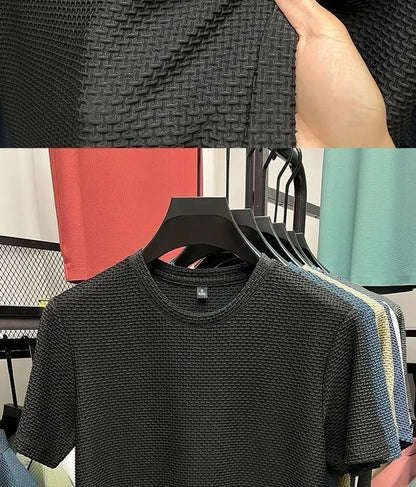 Ice Silk Mesh T-shirt Men's Short Sleeve Round Neck Tshirt Man Summer Half Sleeve Men Thin Solid Color Sports Tees Tops