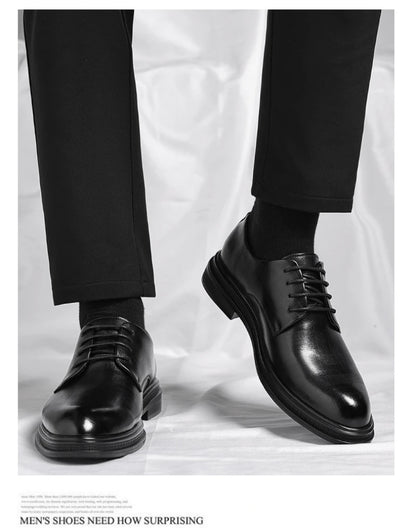 Mens Black Vintage Genuine Leather Lace Up Formal Business Office Groom Wedding Daily Wear Dress Shoes Simple British Style