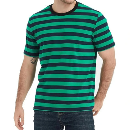 Summer fashion men's printed T-shirt with checkered horizontal stripes, sporty and casual men's short sleeved plus size comforta