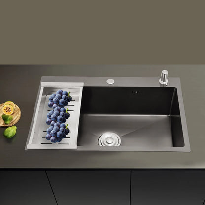 68×45cm Sink with V-shaped Drainer and Drain Basket and Soap Dispenser Anti-overflow Kitchen Sink Stainless Steel Sink