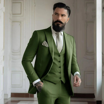 Champagne mens Tuxedo Wedding Suits For Men Bespoke Groom Wear Formal Fashion Men Suit Prom Party Blazer+Pants+Vest
