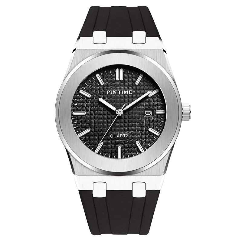 PINTIME Top Brand Sport Men's Watches Silicone Strap Waterproof 30m Calendar Check Face Dial Fashion Quartz Wristwatch Relogios