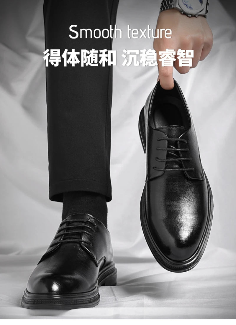 Mens Black Vintage Genuine Leather Lace Up Formal Business Office Groom Wedding Daily Wear Dress Shoes Simple British Style